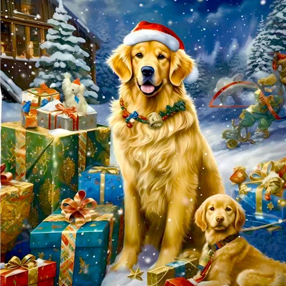 Two Golden Retriever Christmas pillows - Picture 2 of 7